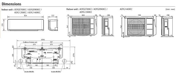 Fujitsu Air conditioning ASYG07KMCC Wall Mounted Heat pump Inverter A++ R32 2Kw/7000Btu 240V~50Hz